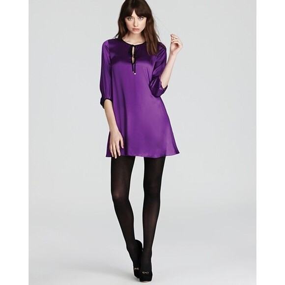 New Juicy Couture Dress Short Womens XS Silk Green Black Gold Buttons Keyhole - Picture 2 of 10